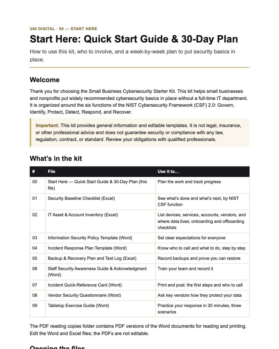 First page of 00 · Start Here — Quick Start Guide & 30-Day Plan (DOCX)